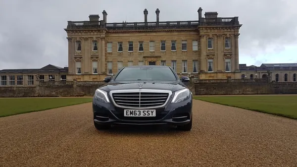 Black Mercedes S Class on the drive at Heythrop Park
